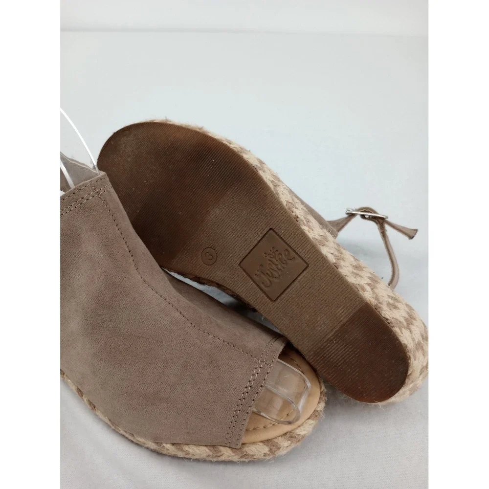 Justice Espadrille Wedge Sandals Kids Size 3 Brown Peep Toe Buckle Strap